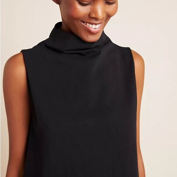 Velvet by Graham & Spencer Black Mock Neck Midi Dress, Anthropologie 100% Cotton - Picture 2 of 12